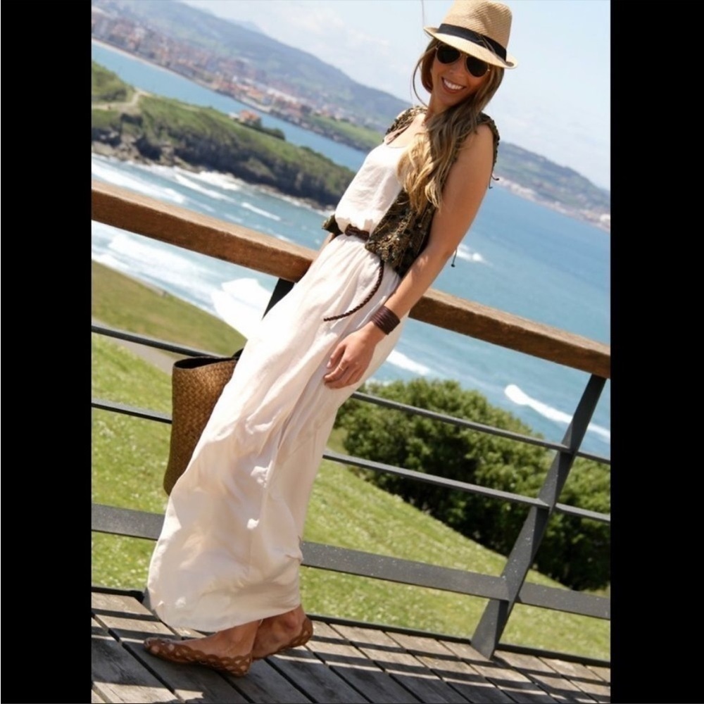 Zara Boho Sleveless Tank Maxi Dress Champagne XS